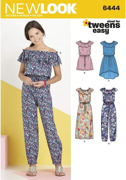 NEW LOOK Patterns Girl's Dress and Jumpsuit in Two Lengths Size A (8-10-12-14-16) 6444...