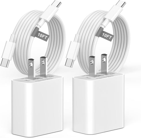 iPhone 15 Charger Fast Charging 10 FT, 2 Pack 20W USB C Wall Charger with 10FT Long Type C Charger Fast Charging Cable Compatible for iPhone 15/15...