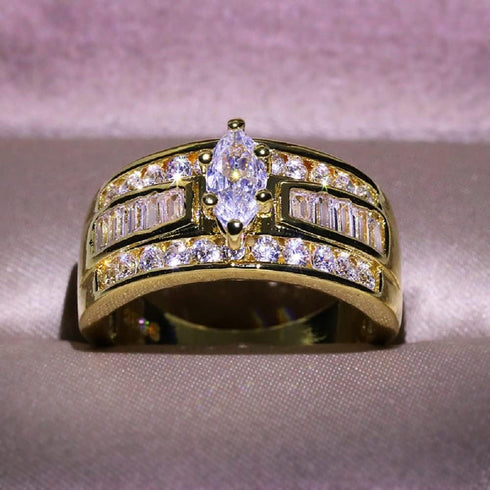 Wedding Ring Set for Women 14K Gold Plated Marquise Cut CZ Engagement Rings Bridal Set Anniversary Promise Wideband Rings for Her (US Size 10)...
