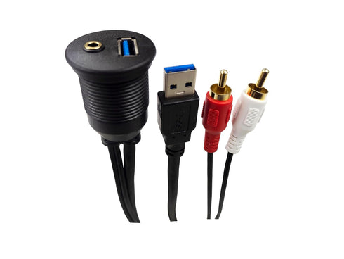 Flush Mount Cable Kit 3 ft USB 3.0 Male to 3.0 Female and 2 RCA Male to 3.5mm Female AUX Extension Cable Dashboard Panel Dash Mount Port (3 feet)...