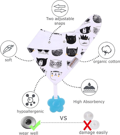 Baby Bandana Drool Bibs 6-Pack and Teething Toys 6-Pack Made with 100% Organic Cotton, Absorbent and Soft Unisex...