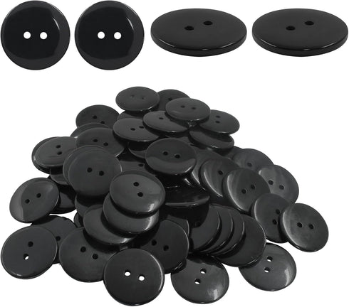 50 Pcs Premium 2-Hole Resin Sewing Buttons - Black Round Mixed Buttons for Sewing, DIY, and Holiday Decoration (Black)...