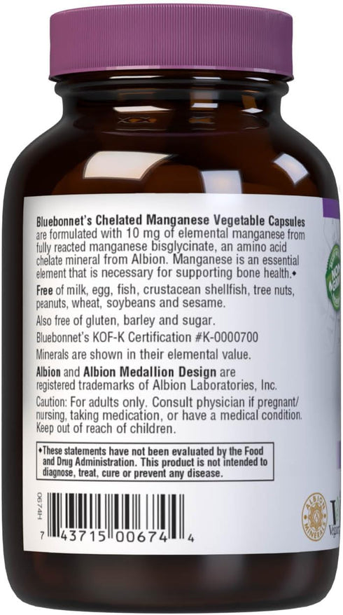 BlueBonnet Nutrition Albion Chelated Manganese, Amino Acid Chelate, Soy, Dairy & Gluten-Free, Non-GMO, Kosher Certified, Vegan, 90 Count...