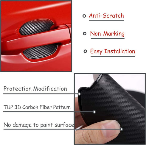 4Pcs TPU Carbon Fiber Like Car Door Handle Cup Protective Sticker Auto Door Paint Guard Car Door Cup Scratch Protection Films Universal Door Handl...