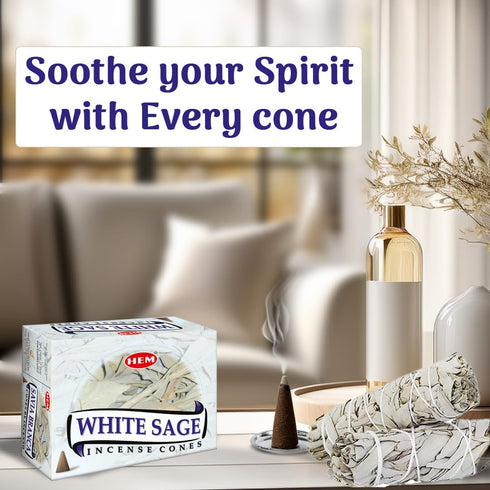 White sage cones pack of 12 ,10 cones Each Total 120 cones -HEM INCENSE...