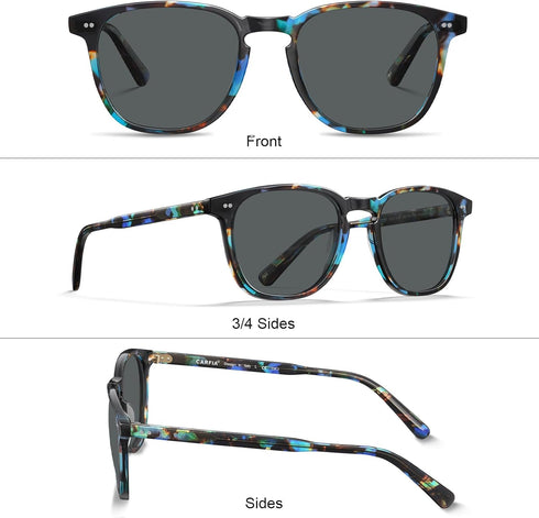 CARFIA Retro Polarized Sunglasses for Men UV400 Protection Classic Square Hand-crafted Acetate Frame...