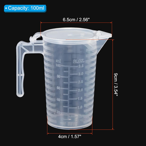 PATIKIL Graduated Beaker, 100ml PP Plastic Liquid Measuring Cup Double Sided Black Graduations with Handle Lid and Spout for Lab Kitchen Home...