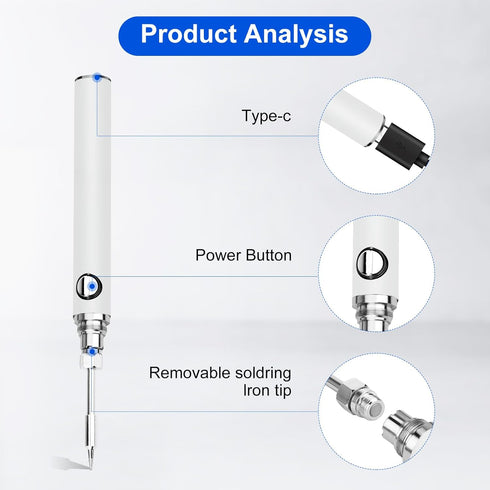 Cordless Soldering Iron Kit, USB Rechargeable Portable Cordless Soldering Iron with 3PCS Soldering Tips, 3 Temperature Adjustment Soldering Iron T...