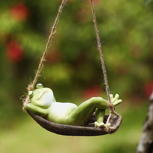 Arola Hammock Frog Decoration, Creative Garden Swing Hanging Frog, Tree Rope Hanging Crafts Animal Sculptures, Individual Decoration for Yard Gard...