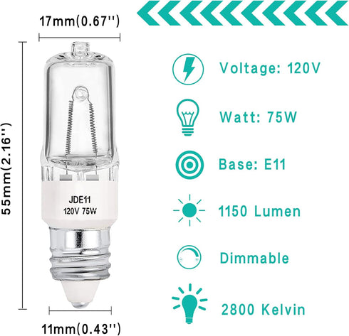 JDE11 75W 120V Halogen Bulb T4 Mini Candelabra Base Warm White 2800K Dimmable JD E11 Bulbs(Pack of 5)...