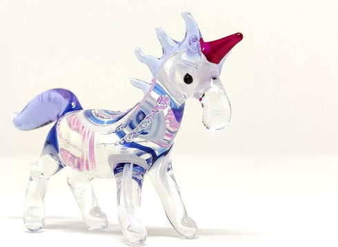 Unicorn Tiny Miniature Figurines Hand Blown Glass Art Fantasy Animals Collectible Gift Home Décor (Blue Pink)...