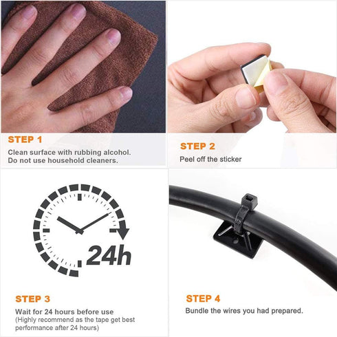 Strong Self Adhesive Wire Clips Cable Zip Tie Mounts 1" with 8 Inch Zipties Black UV Protection Outdoor 100 Pcs,Sticky Wire Fasteners Cable Guide ...