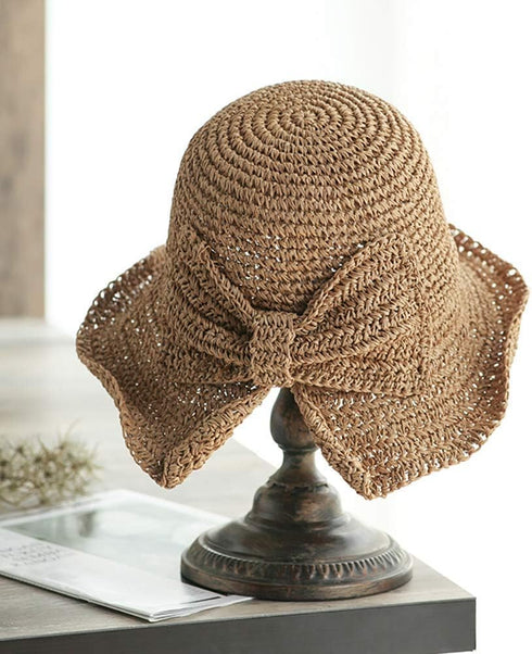 Foldable Wide Brim Floppy Straw Beach Sun Hat,Summer Cap with Bowknot for Women Girls,Strap Adjustable...