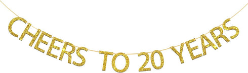 Gold Glitter Cheers to 20 Years Banner for 20th Birthday / 20th Wedding Anniversary / 20th Birthday Party Decorations...