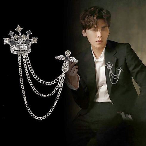 2PCS Men's Brooch Suit Pin Badge with Chains Brooch Buckle Chain Collar Lapel Pin for Men Shirt Collar Pin Chain Brooch Decoration Metal Brooch Pi...