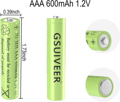 AAA Rechargeable Solar Light Batteries NiMh 1.2V 600mAh for Outdoor Garden Solar Lights, Battery String Lights Pre Charged(12 Pack)...