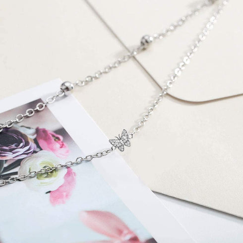 14K Butterfly Silver - Adjustable Layered - Jewelry Anklet Gifts for Women Teen Girls...