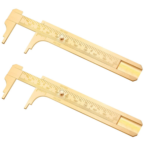 2 Pcs Brass Vernier Caliper Pocket Caliper Handy Caliper Measuring Mini Tool Double Scale Sliding Gauge Metal Pocket Ruler for Bead Wire Jewels Ri...