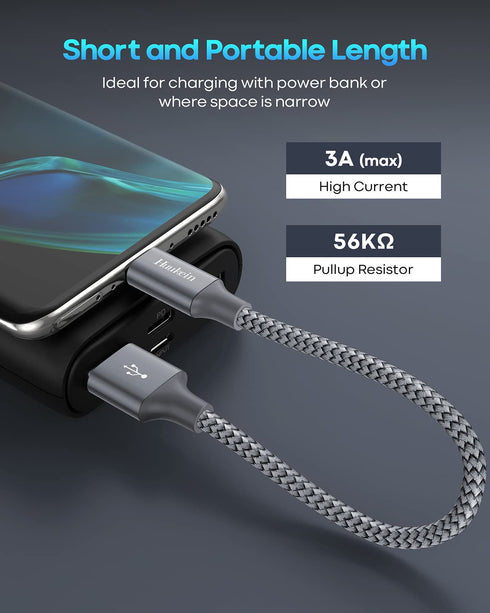 Short USB C Cable 1ft, 2-Pack USB A to USB C Charger Cable Fast Charging Cord Braided for iPhone 15 Pro Max Plus, for Samsung Galaxy S22 S21 S20 S...