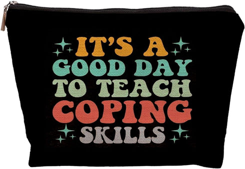 Makeup Bag for Women, Psychologist Gifts, Therapist Gifts, Social Worker Gifts, Mental Health Counselor Gifts Groovy It's a Good Day to Teacher Co...