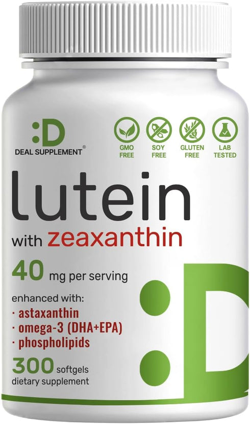 DEAL SUPPLEMENT Lutein and Zeaxanthin Supplements, 40mg Per Serving | 300 Softgels, Enhanced with Astaxanthin, Omega-3s and Phospholipids, Essenti...