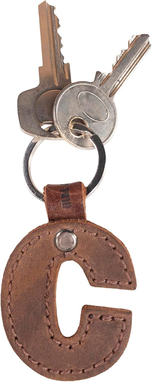 Hide & Drink Thick Leather Alphabet Letter Keychains Handmade Bourbon Brown...