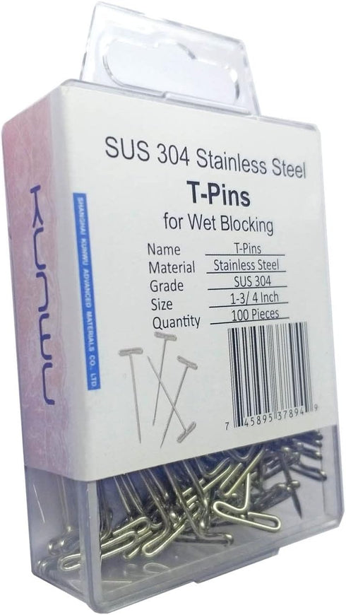 SUS304 Real Stainless Steel Wig T-Pins for Knit & Lace Wet Blocking Modelling and Crafts, 1-3/4 inch 100 Pieces with PVC Box...