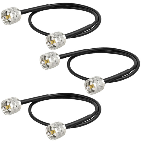 RG8x Jumper Cable 2ft,3 Pack CB Coax Cable PL259 UHF Connector 50 ohm Low Loss for Ham Radio,Antenna Analyzer,Dummy Load,SWR Meter...