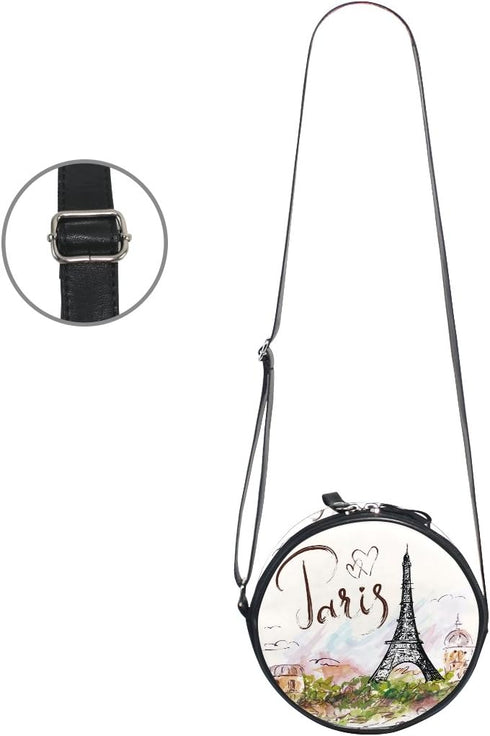 ALAZA Art Paris Eiffel Tower Painting Round Crossbody Bag Canvas Messenger Purse...