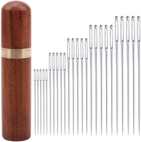 25Pieces hand sewing Big Eye Needles sharp needle?with Solid wood Needle Case for...