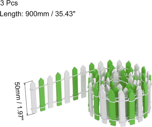 MECCANIXITY 3pcs 35 Inch Miniature Garden Fence, Mini Ornament Wood Picket Fence Decorative for Dollhouse Home DIY Crafts, Light Green/White...