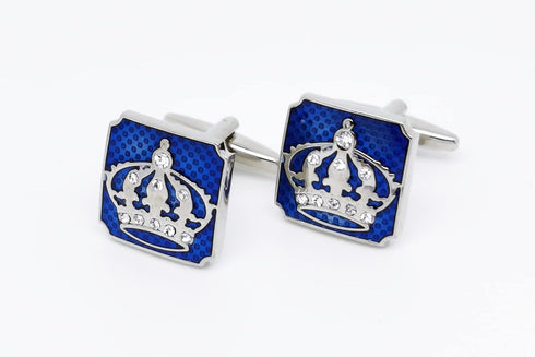 Blue Square Royal Crown Crystal Cuff Links for Men Lady in Gift Box Unisex Metal Cufflinks for Business Wedding Anniversary...