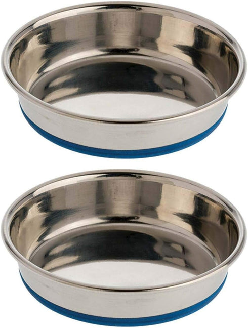 2 Pack of Cat Dishes, 0.75 Cup Dry Food Capacity each, Premium Rubber-Bonded Stainless Steel...