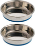 2 Pack of Cat Dishes, 0.75 Cup Dry Food Capacity each, Premium Rubber-Bonded Stainless Steel...