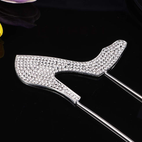 High-heeled Shoes Cake Topper Cupcake Topper Glitter Alloy Rhinestone for Birthday Party Cake Pick Food Decoration Supplies - Silver...