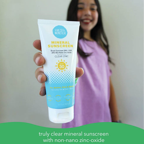Fresh Monster Daily Kids Sunscreen, SPF 30 UVA/UVB, Clear Non-Nano Zinc Oxide Mineral Sunscreen, Face & Body Sunscreen, Reef Safe, Hypoallergenic ...