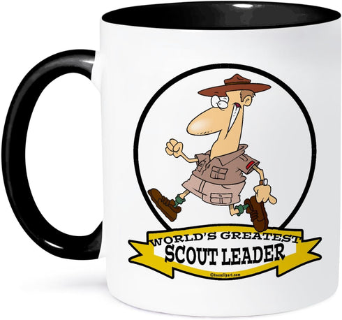 3dRose Funny Worlds Greatest Scout Leader Cartoon Two Tone Mug, 11 oz, Black/White...
