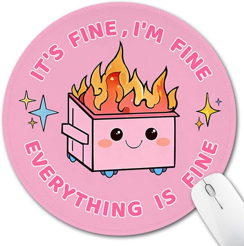 Funny Mouse Pad for Desk, Cute Office Decor for Women, Dumpster on Fire Small Mousepad with Non-Slip Rubber Base, Personalized Round Computer Mous...