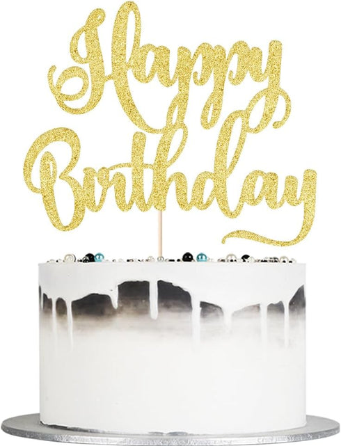 happy birthday Cake Topper, Happy Birthday Cake Bunting Decor,Birthday Party Decoration Supplies?Photo Booth Props (Gold)...