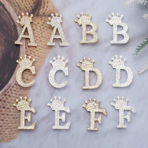 Crystal Crown Initial Letter Brooch Pin Queen Crown Alphabet Letter Lapel Pin Badges for Dress Coat Suit Shoolbags A-Z Letter Breastpin for Clothi...