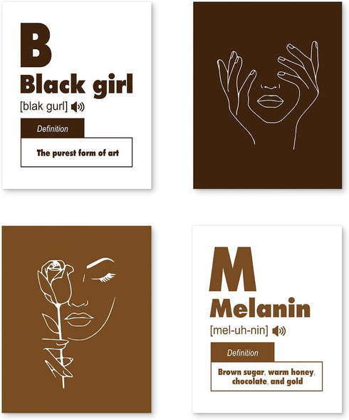 HUYAW Afro Black Woman Girl Melanin Wall Art Prints Set of 4, Inspirational Posters Gifts for Black Women Girls Room Bedroom Bathroom Wall Art Dec...