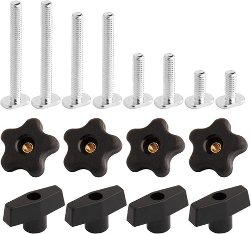 POWERTEC 71121V T Track Knob Kit w/Threaded Knobs and 5/16”-18 T Track Bolts, 16 Piece Set, T Track Accessories for Woodworking Jigs and Fixtures...