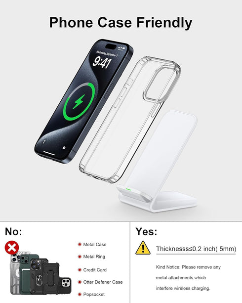 15w Android Wireless Charging Stand for Google Pixel 8 Pro 7 pro 7a 7 6 pro, QI Wireless Charger Station for Samsung Galaxy S24 S23 S22 Ultra Appl...