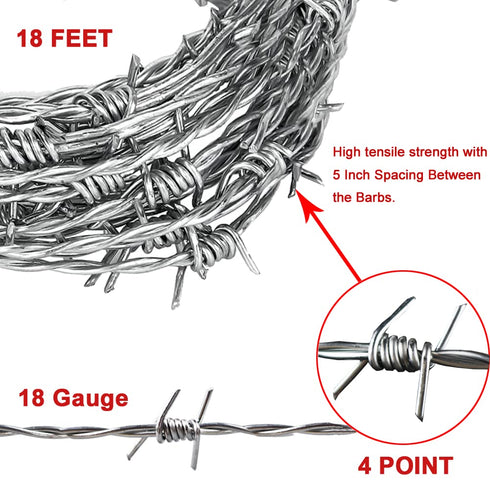 4 Point Barbed Wire, 18 Gauge Real Barb Wire Roll 20 Feet Barbwire for Fence, Baseball Bat, Bird Feeder, Garden & Crafts...