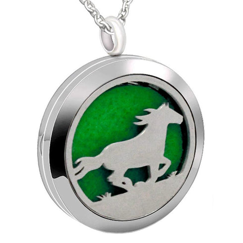 Essential Oil Diffuser Necklace,Perfume Stainless Steel Aromatherapy Horse Locket Pendant with 24" Chain & 8 Pads, Birthday Christmas Jewelry Gift...
