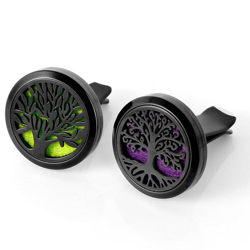2PCS Tree of Life Car Diffuser Aromatherapy Essential Oil Black Stainless Steel Locket with Vent Clip 12 Felt Pads...