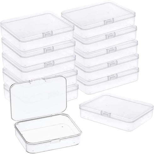 12 Pcs Mini Plastic Storage Containers Box with Lid, 4.5x3.4 Inches Clear Rectangle Box for Collecting Small Items, Beads, Game Pieces, Business C...