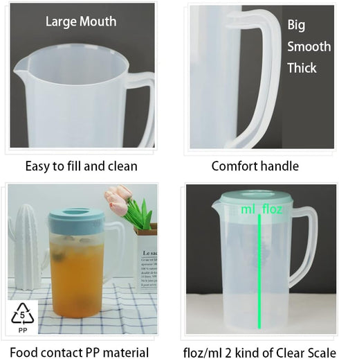 0.63 Gallon/2.4 Litre Plastic Pitcher with Lid BPA-FREE Eco-Friendly Carafes Mix Drinks Water Jug for Hot/Cold Lemonade Juice Beverage Jar Ice Tea...