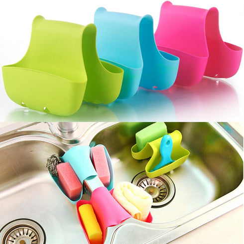 3 Pack Saddle Silicone Sink Caddy, Sponge Soap Brush Holder Basket Organizer Storage for Kitchen (Blue, Green, Pink)...