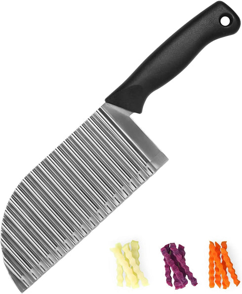Crinkle Cutter Vegetable Stainless Steel Deeper Crinkle Slicer Sharp Blade with Hang Hole Wavy French Fries Chopper for Potato, Carrot, Etc (Silve...